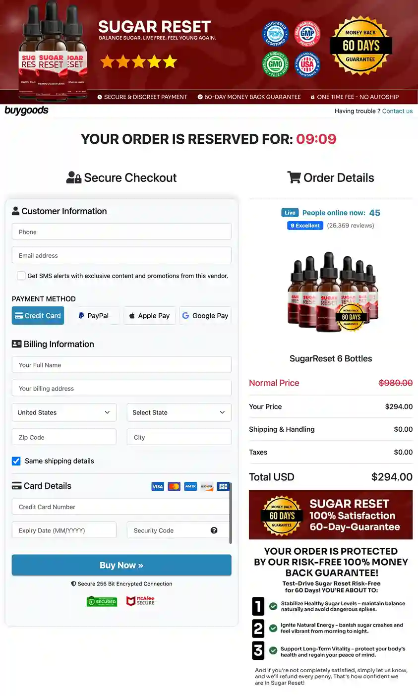 SugarReset Secure Payment Checkout