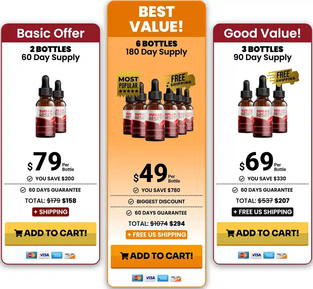 SugarReset Pricing 2 Bottle 3 Bottle 6 Bottle Packages